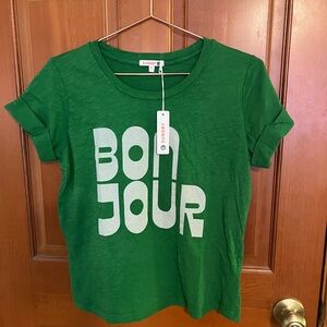 Anthropologie Sundry Bonjour Rolled Sleeve Tee in Green Garden size Small